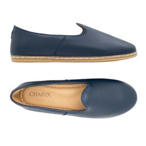 Charix / 9 / Navy Leather Loafer Flats Handmade Classic Comfy Quiet Luxury Eco